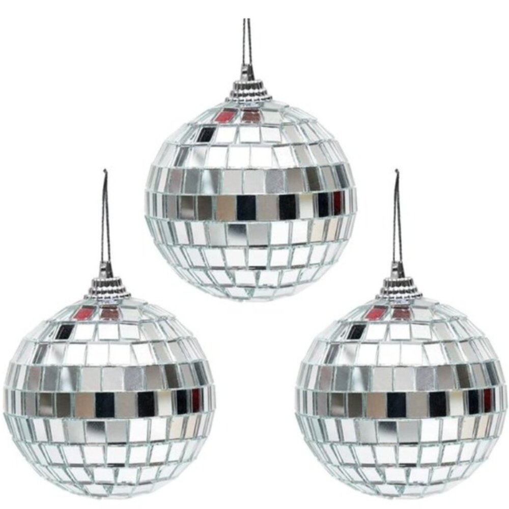 Mirrored Disco Ball Ornament, Retro Party & Dorm Decor 3 Piece Set NEW